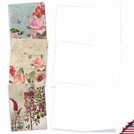 The Best Card Company - 10 Boxed Note Cards with Flowers - Blank Assorted Floral Notecards Bulk (4 x 5.12 Inch) - Botanical Collages M2988OCB
