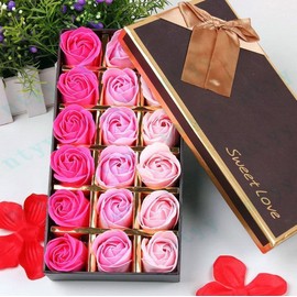 Xrten 18 Pieces Rose Scented Soaps in Gift Box, Gradient Colours Bath Soap Rose for Valentine's Day