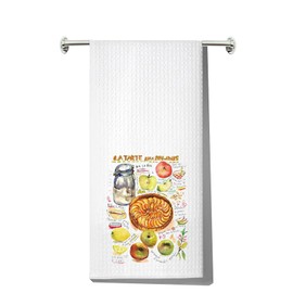 LEVLO Apple Tart Recipe Kitchen Towel Recipe Kitchen Gift Apple Tart Dish Towel Pastry Baking Housewarming Gift (Latarle Pommes KT)