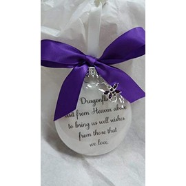 Dragonfly Memorial Christmas Ornament Gift Dragonflies visit from Heaven with Purple Crystal Charm