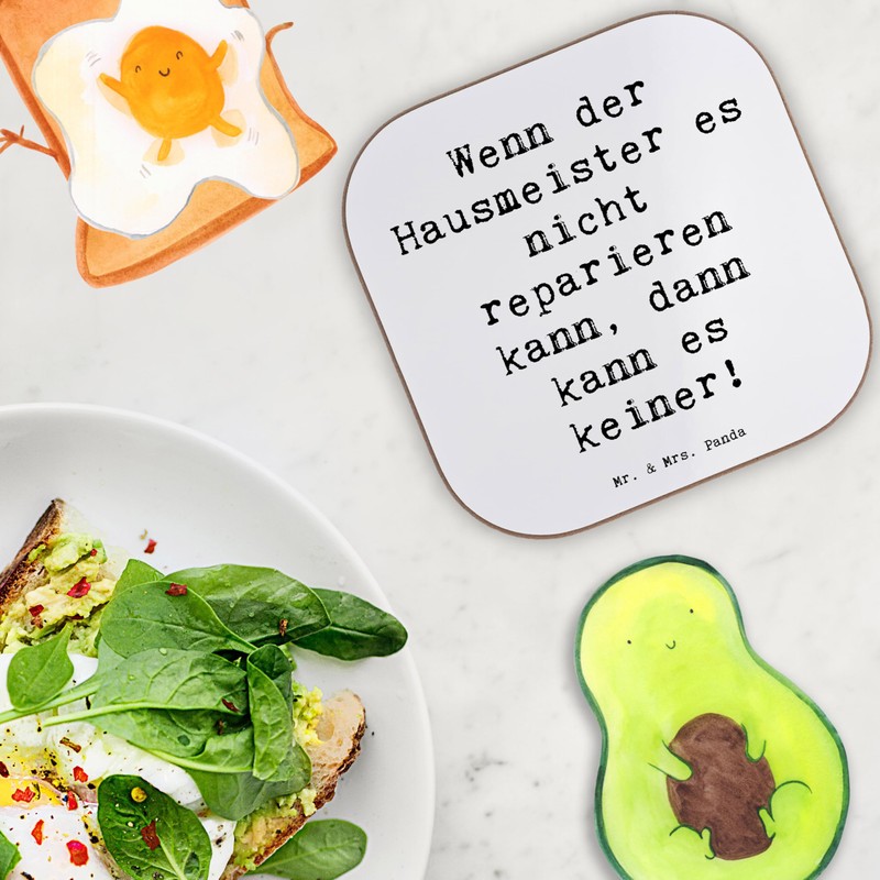 Mr. & Mrs. Panda Drinks Coaster Saying Hausmeister Hilfe -