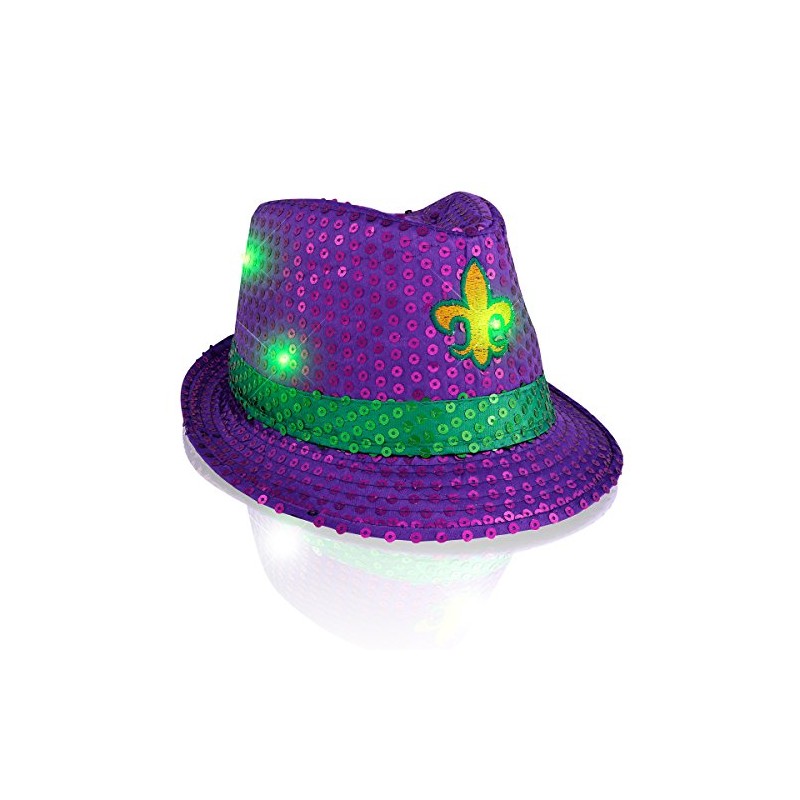 FlashingBlinkyLights Mardi Gras Sequin Light Up LED Fedora Hat