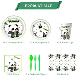 81Pcs Panda Birthday Party Tableware Plates Napkins Cups Knives Spoons Forks Decro,Panda Theme Birthday Supplies