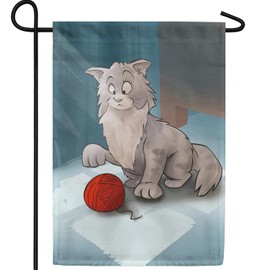America Forever 1 2 3 Unravel Garden Flag, 12.5 x 18 inch Double Sided, Cat Playing Yarn Ball Funny Quote, Pet Lover Outdoor Yard Decorative Flag