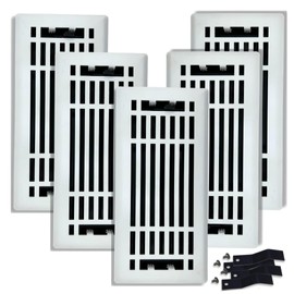 5 Pc, Sierra Grates 4" x 10" Linear Design Steel Floor Register in Glacier White Finish with mounting Clips- for Floor or Side Wall- Decorative Air Vent Covers- Floor Register 4” x 10”