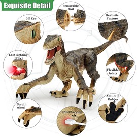 Mini Tudou Remote Control Dinosaur Toys,Electronic Walking Toys with LED Light Up&Realistic Simulation Sounds,2.4Ghz Velociraptor Robot Jurassic Toys,Best RC Dinosaur Toys for Boys Kids Age 6 7 8 9