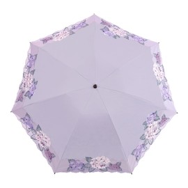Chinoiserie Modern Folding Parasol, Women's, Grade 1 Light Blocking, UV Protection, Rain or Shine, Cutwork Embroidery, Organza, 3 Tier Folding, Lightweight, Hydrangea Embroidery, lavender