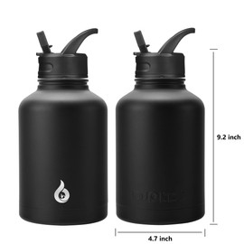 BJPKPK Insulated Water Bottles with Straw Lid,50oz Large Water Bottle,Stainless Steel Vacuum Water Bottle,Hot & Cold Insulated Water Bottles with 3 Lids and Paracord Handle, Black