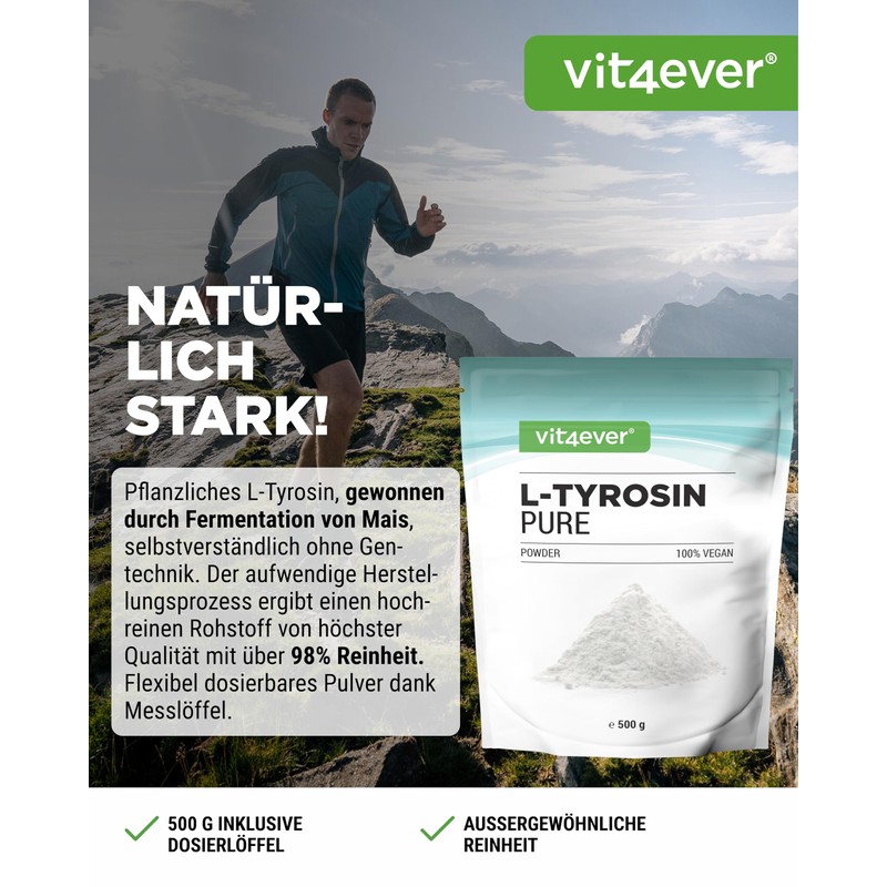 Pure L-Tyrosine, 300 g powder – Enriched with Vitamin B6,