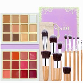 MKNZOME 24 Color Conceal Correct Cream Contour Palette, Bronzer, Blush, Highlighter Face Palette with Makeup Brushes, Matte and Glow, Contour Kit Concealer Palette for Conceal Dark Circles