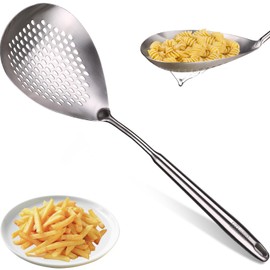 MARTE Strainer Skimmer Ladle, 304 Stainless Steel Skimmer Spoon Spider Strainer Kitchen Cooking Colander Spoon Utensil with Long Handle for Cooking, Draining, Frying, 14.8 Inch