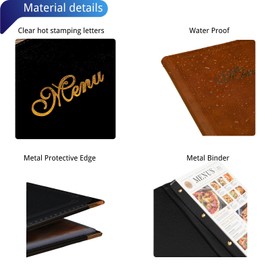 Premium Faux Leather Menu Covers - Set of 2, Brown Restaurant Menu Holders, 14 Views, 7 Pages, Durable Leather Menu Books - Stylish & Functional for Enhanced Dining Experience