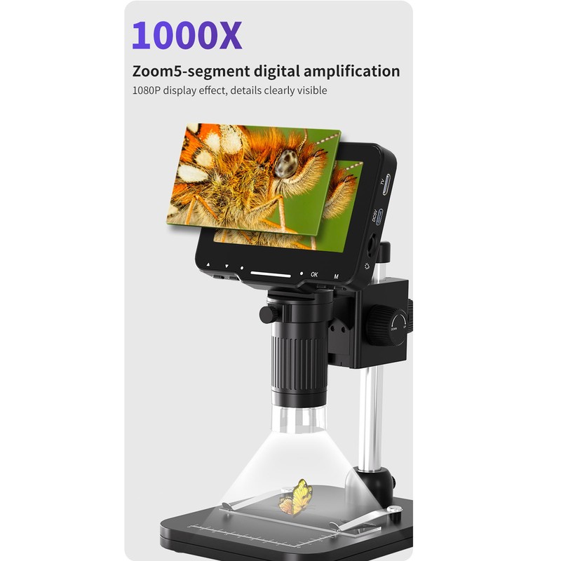 4.3in HD LCD Digital USB Microscope 1000X Magnification Electronic Microscope