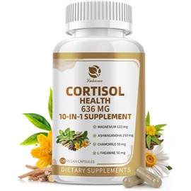 Cortisol Supplement, 10-in-1 Cortisol Reducer Detox Manager for Women & Men - Magnesium, Ashwagandha, Rhodiola, Chamomile, L-Theanine, Vitamin C & D3 - Mood, Focus, Sleep Support - 120 Vegan Capsules