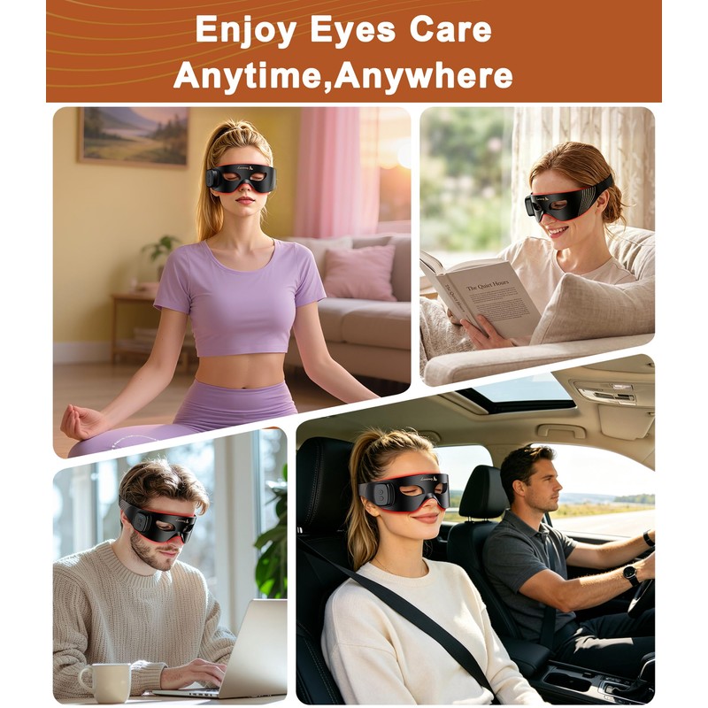 Cordless Red Light for Eyes, Under-Eye Mask, Eye Massager, Black