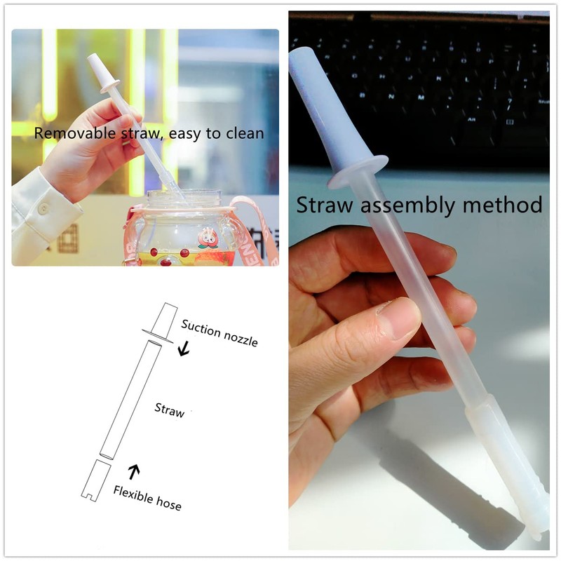 JRIQH Kawaii Bear Straw Bottle,Leak-Proof Water Bottle with Adjustable &