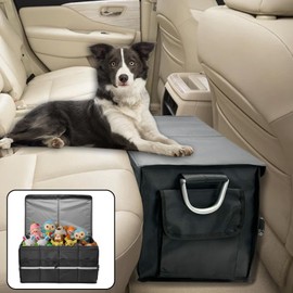 Fhiny Dog Backseat Extender with Storage, 23.2'' x 13.4'' Collapsible Back Seat Extender for Dogs Pet Front Seat Extend for Car Puppy Car Seat Gap Filler with Pockets for Small & Medium Dogs