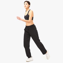 gaulupue Women's Cotton Sweatpants Elastic Waist Drawstring Wide Leg with Pockets (US, Alpha, Large, Regular, Regular, Black)