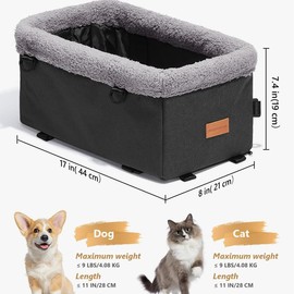 BurgeonNest Dog Car Seat for Small Dog, Center Console Dog Booster Seat with Metal Frame, Upgraded Pet Car Seat with Double Protection Seat Belts, Washable Cushion, Safety Leash and Storage Pocket - Pattern Name: 17D × 8W × 7H