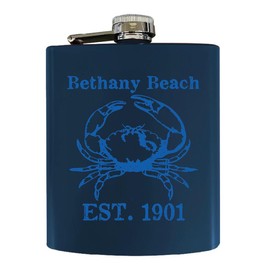 R and R Imports Bethany Beach Delaware Crab Design Souvenir 7 oz Steel Flask Matte Finish Navy 2-Pack