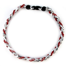 MapofBeauty 18" Sport Three Colors Three Braided Rope Tornado Necklace (Dark Red/Grey/White)