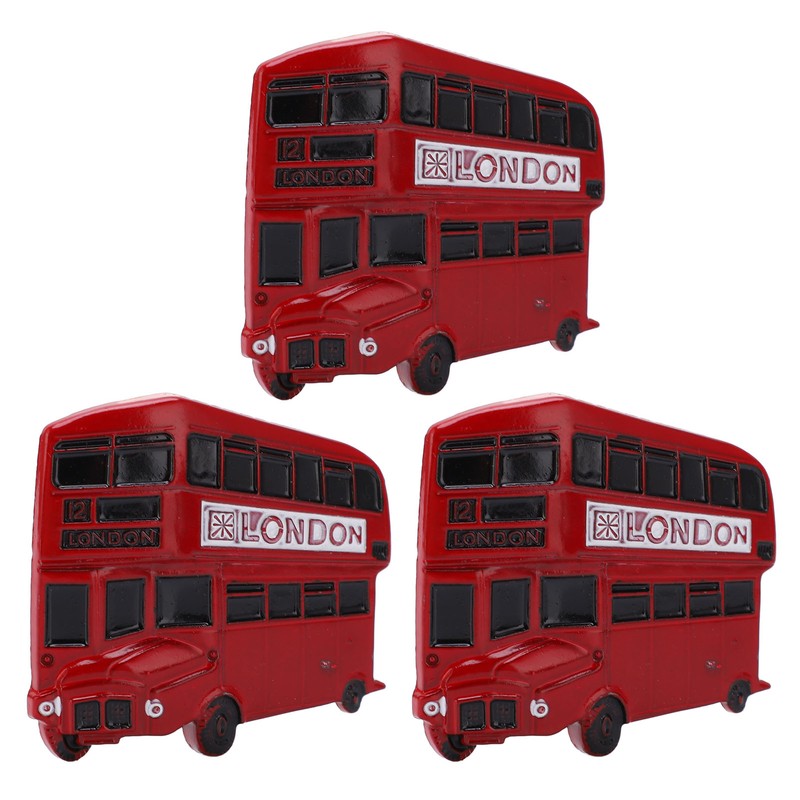 3Pcs Bus Fridge Magnet Red Bus Design Bright Colors Magnetic
