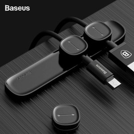 Baseus Magnetic 3-Way Cable Tidy, Black - 1 Piece, Fits Securely, Stable Kickstand, Wallet Slots, 30 Words Limited, Brand Protection
