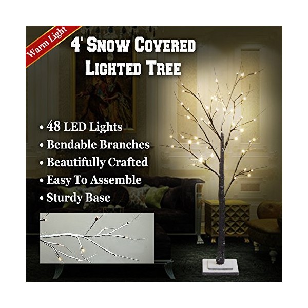 BenefitUSA 4FT 48LED Snow Tree Snow Flake Decoration Light Indoor and Outdoor Use Warm Christamas Decoration
