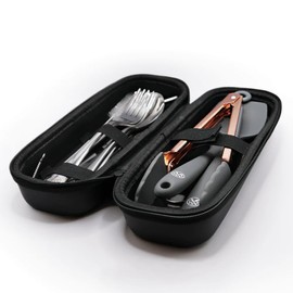 Generic The Nomads Kitchens Portable Cooking & Cutlery Kit | Camping Cooking Accessories | 2 Sets of Cutlery, Spatula, Spoonula, Straws, Tongs, Bottle Opener & Travel Case