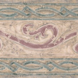 CONCORD WALLCOVERINGS ™ Wallpaper Border Vintage Pattern Swirls Ornaments for Cottage Bedroom Living Room, Beige Burgundy Turquoise, 15 ft by 7.5 in FX70719