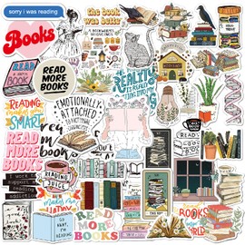 Book Stickers | 50Pcs Aesthetic Bookish Reading Stickers for Kindle | Book Lover Gifts for Adults Women | Cute Vinyl Decals for Laptop Water Bottles iPad Readers Journal Scrapbook Phone Waterproof