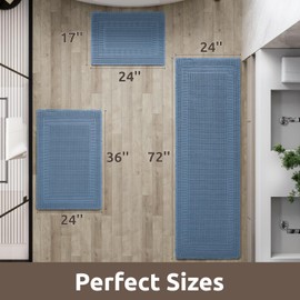 AMOAMI Waffle Bath-Mat, Absorbent Bath Mats for Bathroom Non Slip, Machine Washable Bathroom Rugs with Tassels Ultra Boho Soft Bath Rugs for Bathroom Floor 24''x72'' Blue