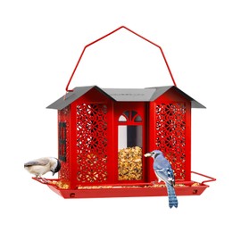 HouseSapp Bird Feeders for Outdoors, Metal Mesh Wild Bird Feeder with Triple Feeders for Finch Cardinal Chickadee, Large Capacity, Weatherproof and Durable, Red