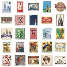 50 PCS Vintage Stamp Stickers,Retro Travel Sticker for Scrapbook,Luggage,Water Bottle,Computer,Laptop,Phone,Cars,Bicycle Waterproof Vinyl Decals for Girls,Boys,Adults,Teens,Children,Kids