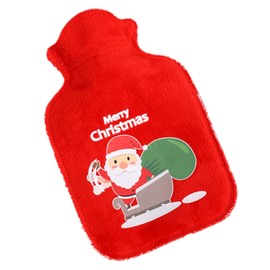PLUSHCEWT 200ml Christmas Small Hot Water Bottle Mini Hot Water Bag for Women Children Santa Reindeer Rubber Water Bag Reusable Durable Washable Hot Water Bag for Pain Relief (A)