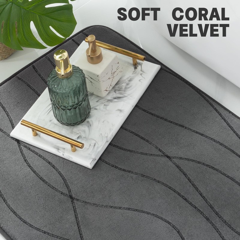 YIHOUSE Memory Foam Grey Bathroom Rug Sets 5 Piece, Ultra