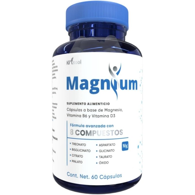 60 Capsulas, 8 Compuestos de Magnesio Premium, (Treonato, Aspartato, Bisglicinato,