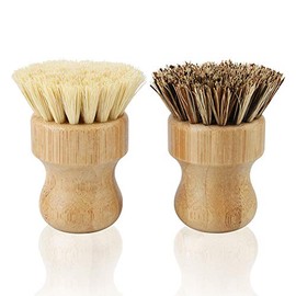 2 Pack Bamboo Dish Scrub Brush, Picowe Natural Scrub Cleaning Brush Vegetable Brush for Dishes Cast Iron Pots Pans, Used in Bathroom Kitchen Sink Hous