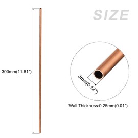 METALLIXITY Copper Tube (3mm OD x 0.25mm Wall T x 300mm L) 3Pcs, Straight Tubing - for Home Furnishing, Machinery, DIY Handicraft
