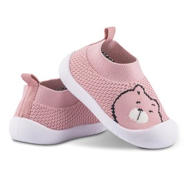 Pluatyep Baby Toddler First Walking Non-Skid Shoes Infant Boys Girls Soft Sole Fashion Breathable Knitted Mesh Socks Shoes Slip-on Slippers, A02-pinkbear, 12-18 Months Toddler