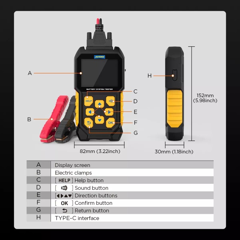 AUTOOL BT460 Car Battery Tester 12V 24V Battery Load Tester