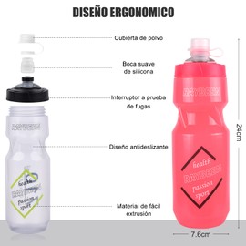 Botella de Agua Ligera para Deportiva 24 Onzas,Botellas de agua para bicicletas sin BPA,Bidón deportivo de ciclismo para fútbol, baloncesto,ciclismo,etc. (negro)