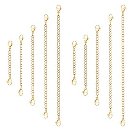 KLSZ 10Pcs Stainless Steel Necklace Extender Chain Links, Gold Necklace Extenders for Bracelet Anklet Stainless Steel Chain Extenders for Jewelry Making 2in 3in 4in 5in 6in (10 Gold)