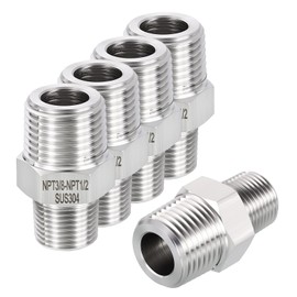 Rebower 1 Pack 304 Stainless Steel Male to Male Adapter, 1/2" Male NPT x 3/8" Male NPT Hex Nipple Pipe Extension Fitting for Industrial, Automotive, Fluid Transfer, Home Gardening, Water