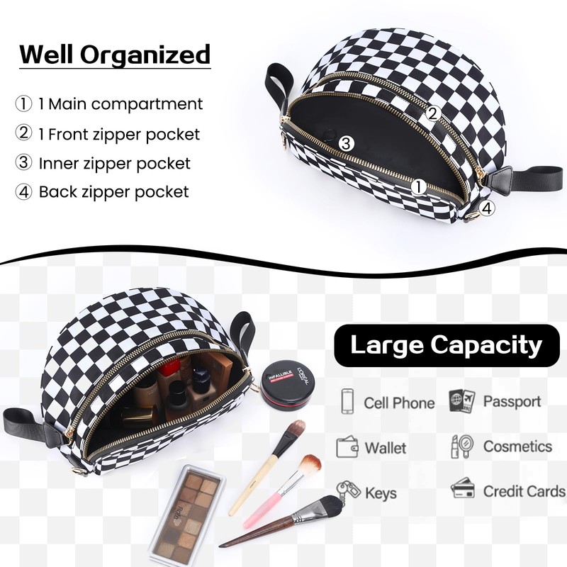 kuifang Checkered Bum Bag Crossbody Bag for Women, Spacious Purse