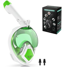 Zikenis Schnorchelmaske, Tauchmaske Vollmaske, Anti-Fog CO2-Sicher Schnorchelausrüstung,für Jugendliche Und Erwachsene, Schnorchelset Alternative(Weiß/Grün) (S/M)