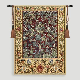 Aubelin Tapestry Small Ruby William Morris Tree of Life Fine Art Tapestry Wall Hanging Size 35"x27"