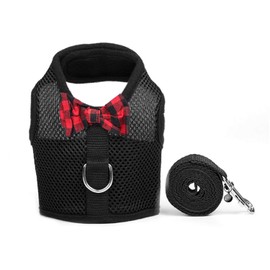 Rypet Small Animal Harness and Leash - Soft Mesh Pet Harness with Safe Bell, No Pull Comfort Padded Vest for Small Pet Black S