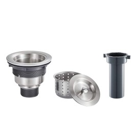 ROVOGO 3-1/2 inch Kitchen Sink Drain Assembly with Removable Deep Strainer Basket, Sealing Stopper Plug and Tailpiece, 304 Stainless Steel, Brushed