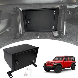 BESTAOO Under Seat Storage Lock Box Gun Safe Security Locking Organizer Compatible with 2018-2025 Jeep Wrangler JL 4 Door 4XE Interior Accessories Passenger Side Rear Underseat Storage Tray, Black